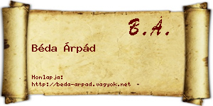 Béda Árpád névjegykártya